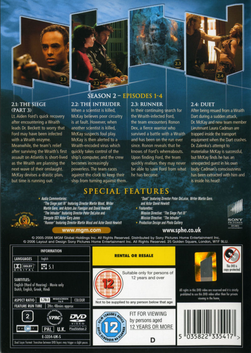 Stargate Atlantis - Season 2.1 - Region 2 DVD - Back
Keywords: media_cover