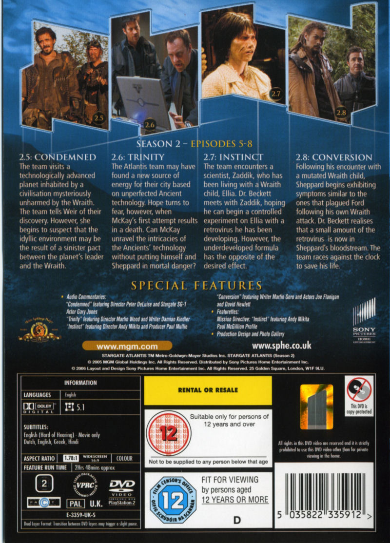 Stargate Atlantis - Season 2.2 - Region 2 DVD - Back
Keywords: media_cover