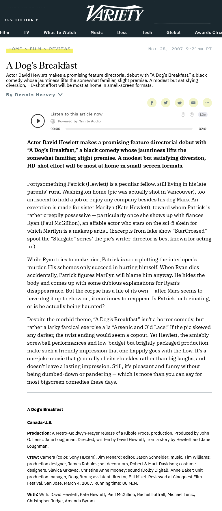 A Dog's Breakfast Review
Dennis Harvey - Mar 28, 2007
Variety.com
Keywords: dogs_breakfast_media;media_info