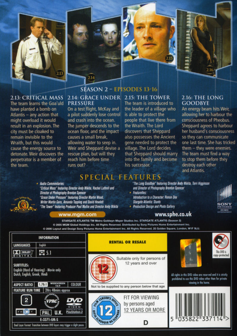 Stargate Atlantis - Season 2.4 - Region 2 DVD - Back
Keywords: media_cover
